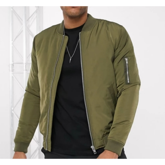 ASOS Design MA1 Padded Bomber Jacket Khaki-Green | Men's XS - Picture 2 of 13